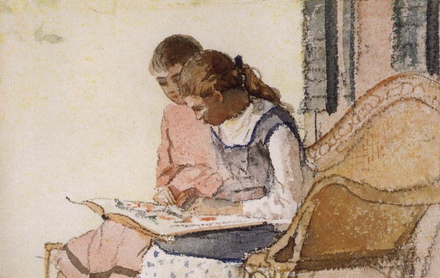 Two Girls Looking at a Book